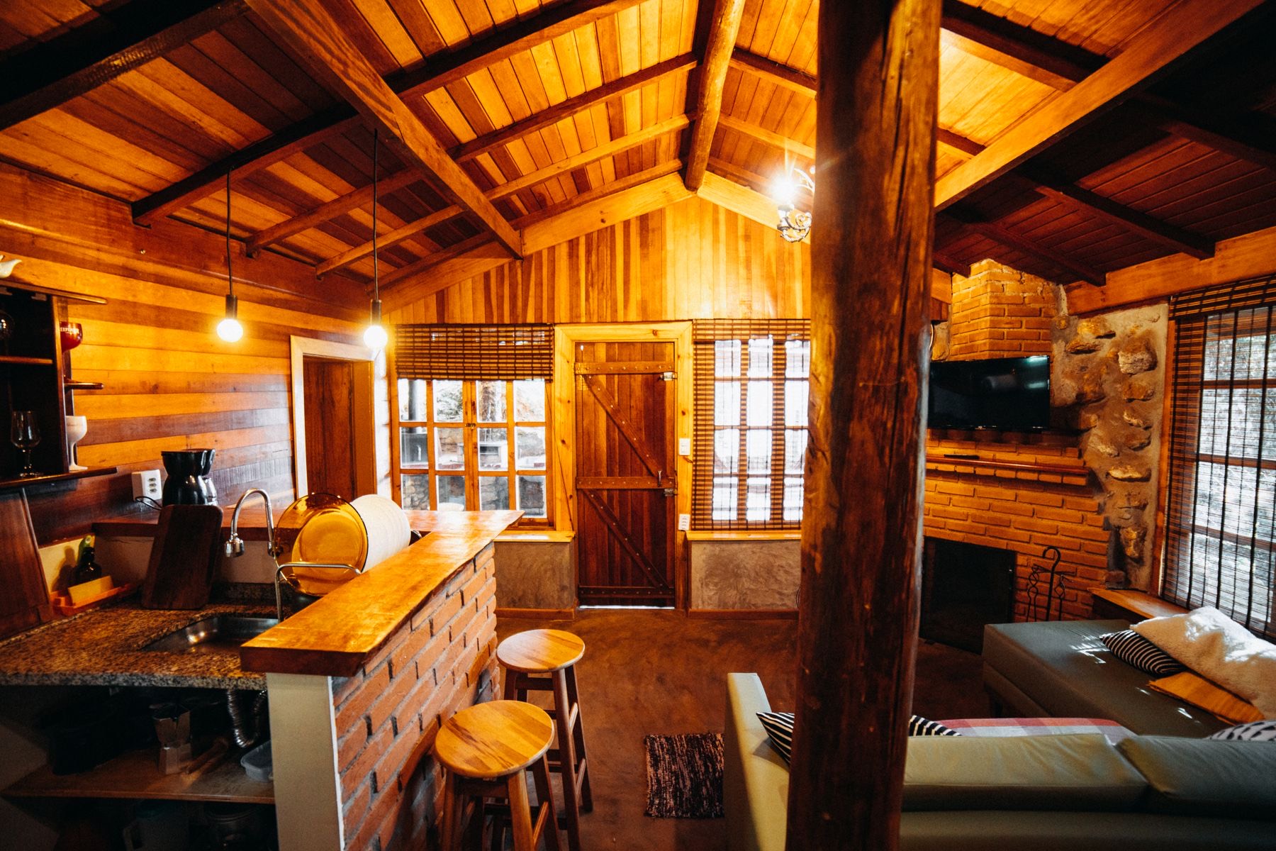 Timber-lined interior looking back toward the entry
